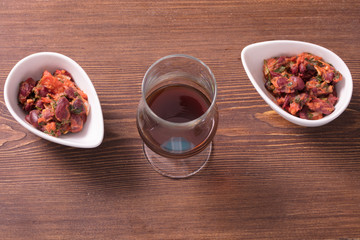 Холодная закуска из фасоли и бобов в томате, Cold appetizer from haricot and beans in a tomato