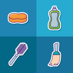 icon set of house cleaning concept over blue squares, colorful design. vector illustration