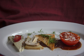 Table decoration of different flavors of cheese