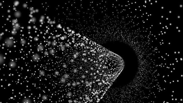 Abstract dark background. Moving particles form as concept of motion, space, depth, mystery, penetration and flow. Black background.
