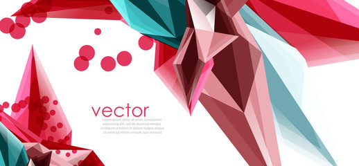 Color glass crystals on white background, geometric abstract composition with glass gemstones and copyspace, background template