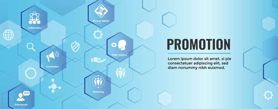 Promotion icon set - bullhorn, coordination, pr, public relations person set web banner header