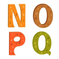 Colored letters of the Latin alphabet with a graphic pattern