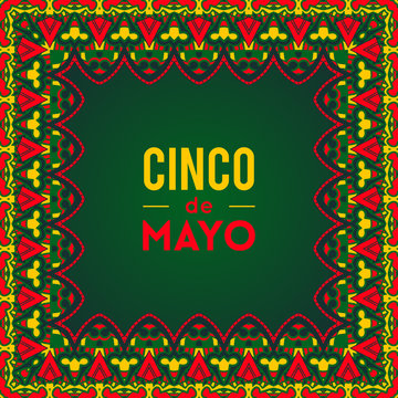 Beautiful greeting card, invitation for Cinco de Mayo festival. Design concept for Mexican fiesta holiday with ornate border frame. Vector illustration 