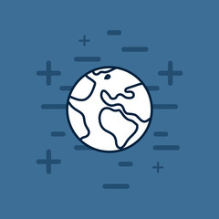 earth planet icon over blue background, colorful line design. vector illustration