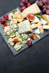 Slice of French Roquefort cheese with figs