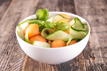 melon, zucchini and basil