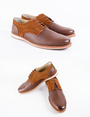 sapato elegante masculino castanho, isolado fundo branco.