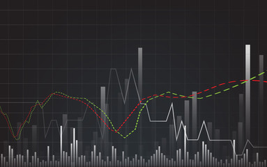 Graph chart of stock market investment trading on black background design. Bullish point, financial chart, Trend of graph. Vector illustration