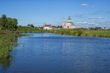 Fototapeta na wymiar Landscape with the river Kamenka and the Church of St. Elijah
