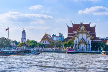 Naklejka premium Bangkok city centre view from Chao Phraya River, Thailand