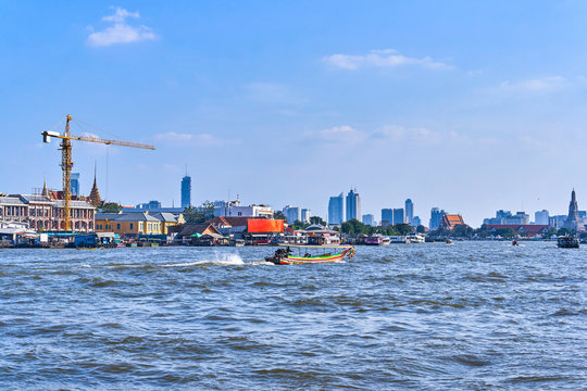 Bangkok city centre view from Chao Phraya River, Thailand