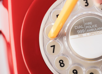 Close Up of Retro Telephone Dial with Pencil - obrazy, fototapety, plakaty