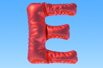 Red foil balloon letter E, 3D rendering