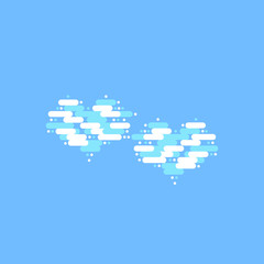 Blue sky with two white clouds in the shape of a heart. Vector illustration