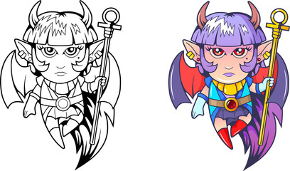 cartoon cute succubus, coloring book
