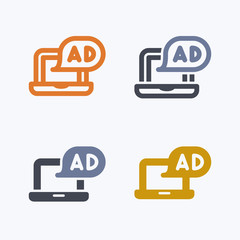 Ad On Laptop - Outline & Glyph Icons. A set of 4 professional, pixel-perfect icons.