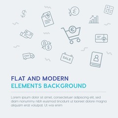 business, money, shopping outline vector icons and elements background concept on grey background...Multipurpose use on websites, presentations, brochures and more