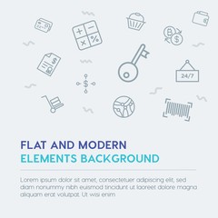 business, money, shopping outline vector icons and elements background concept on grey background...Multipurpose use on websites, presentations, brochures and more