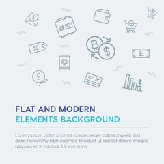 business, money, shopping outline vector icons and elements background concept on grey background...Multipurpose use on websites, presentations, brochures and more