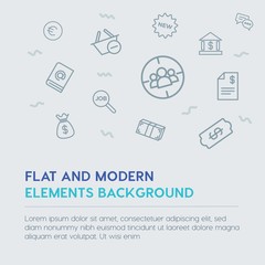 business, money, shopping outline vector icons and elements background concept on grey background...Multipurpose use on websites, presentations, brochures and more