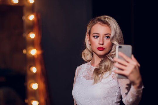 Beautiful Girl Taking Selfie In Mirror