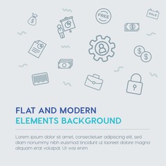 business, money, shopping outline vector icons and elements background concept on grey background...Multipurpose use on websites, presentations, brochures and more