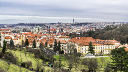 Fototapeta na wymiar View of the historic quarters of Prague's hills