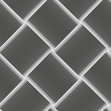 Seamless checkered diagonal pattern with grunge striped intersecting square elements. Monochrome geometric vectorial pattern. The effect of optical illusion. © nmarty