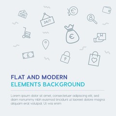 business, money, shopping outline vector icons and elements background concept on grey background...Multipurpose use on websites, presentations, brochures and more