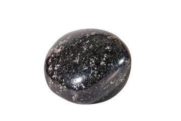 Macro shooting of natural gemstone. Raw mineral agate, India. Isolated object on a white background.