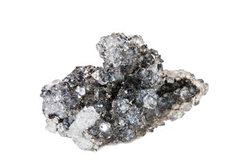 Macro shooting of natural gemstone. Raw mineral apophyllite. Isolated object on a white background.