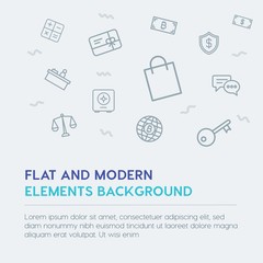business, money, shopping outline vector icons and elements background concept on grey background...Multipurpose use on websites, presentations, brochures and more