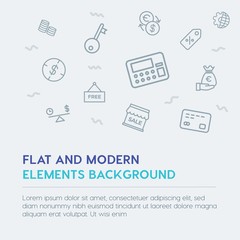 business, money, shopping outline vector icons and elements background concept on grey background...Multipurpose use on websites, presentations, brochures and more