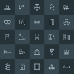Modern Simple Set of industry, buildings, furniture Vector outline Icons. ..Contains such Icons as  crime,  criminal,  death,  couch, grave and more on dark background. Fully Editable. Pixel Perfect.
