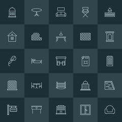 Modern Simple Set of industry, buildings, furniture Vector outline Icons. ..Contains such Icons as  fire,  courthouse,  information,  summer and more on dark background. Fully Editable. Pixel Perfect.