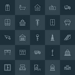 Modern Simple Set of industry, buildings, furniture Vector outline Icons. ..Contains such Icons as  design,  room,  house, government, house and more on dark background. Fully Editable. Pixel Perfect.