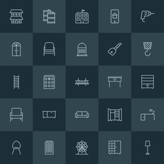 Modern Simple Set of industry, buildings, furniture Vector outline Icons. ..Contains such Icons as  oil,  open,  building,  elementary,  eye and more on dark background. Fully Editable. Pixel Perfect.