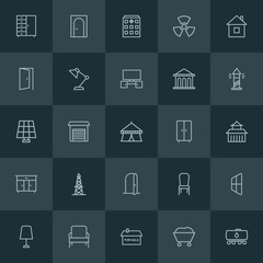 Modern Simple Set of industry, buildings, furniture Vector outline Icons. ..Contains such Icons as  post,  interior,  clothes,  exterior and more on dark background. Fully Editable. Pixel Perfect.