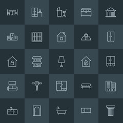 Fototapeta na wymiar Modern Simple Set of industry, buildings, furniture Vector outline Icons. ..Contains such Icons as architecture, wash, modern, design and more on dark background. Fully Editable. Pixel Perfect.