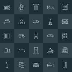 Modern Simple Set of industry, buildings, furniture Vector outline Icons. ..Contains such Icons as  isolated,  power, architecture,  classic and more on dark background. Fully Editable. Pixel Perfect.