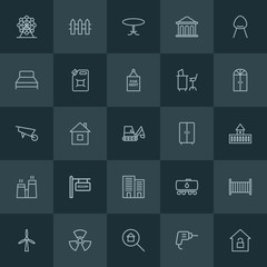 Modern Simple Set of industry, buildings, furniture Vector outline Icons. ..Contains such Icons as  tank,  real,  baby,  nuclear,  child and more on dark background. Fully Editable. Pixel Perfect.
