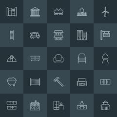Modern Simple Set of industry, buildings, furniture Vector outline Icons. ..Contains such Icons as  closet,  cinema,  asia,  building, home and more on dark background. Fully Editable. Pixel Perfect.