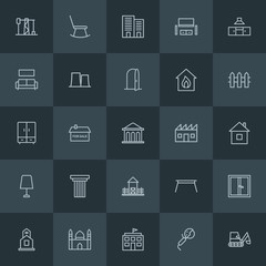 Modern Simple Set of industry, buildings, furniture Vector outline Icons. ..Contains such Icons as gas,  building, house,  industrial,  room and more on dark background. Fully Editable. Pixel Perfect.