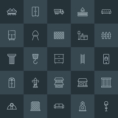 Modern Simple Set of industry, buildings, furniture Vector outline Icons. ..Contains such Icons as helmet,  estate,  property,  chair,  tool and more on dark background. Fully Editable. Pixel Perfect.