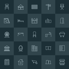 Modern Simple Set of industry, buildings, furniture Vector outline Icons. ..Contains such Icons as  wardrobe,  chair,  interior,  plant and more on dark background. Fully Editable. Pixel Perfect.