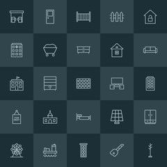 Modern Simple Set of industry, buildings, furniture Vector outline Icons. ..Contains such Icons as  gas,  security,  child,  business, stand and more on dark background. Fully Editable. Pixel Perfect.