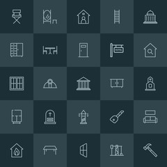 Modern Simple Set of industry, buildings, furniture Vector outline Icons. ..Contains such Icons as  smoke,  lock,  design,  building, door and more on dark background. Fully Editable. Pixel Perfect.