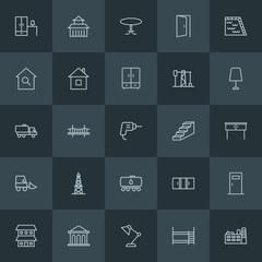 Modern Simple Set of industry, buildings, furniture Vector outline Icons. ..Contains such Icons as  discussion,  architecture,  light, home and more on dark background. Fully Editable. Pixel Perfect.