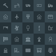 Modern Simple Set of industry, buildings, furniture Vector outline Icons. ..Contains such Icons as  department, pump,  structure,  work and more on dark background. Fully Editable. Pixel Perfect.